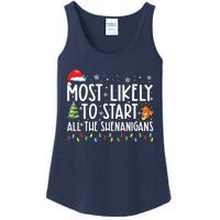 Most Likely To Start All The Shenanigans Family Xmas Holiday Ladies Essential Tank