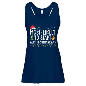 Most Likely To Start All The Shenanigans Family Xmas Holiday Ladies Essential Flowy Tank