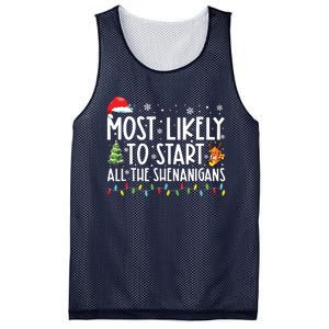 Most Likely To Start All The Shenanigans Family Xmas Holiday Mesh Reversible Basketball Jersey Tank