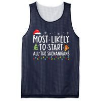 Most Likely To Start All The Shenanigans Family Xmas Holiday Mesh Reversible Basketball Jersey Tank