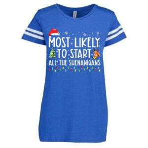 Most Likely To Start All The Shenanigans Family Xmas Holiday Enza Ladies Jersey Football T-Shirt