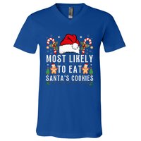 Most Likely To Eat Santa's Cookies Christmas Matching Family  V-Neck T-Shirt