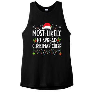 Most Likely To Spread Christmas Cheer Santa Hat Xmas Lights Gift Ladies PosiCharge Tri-Blend Wicking Tank