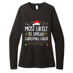 Most Likely To Spread Christmas Cheer Santa Hat Xmas Lights Gift Womens CVC Long Sleeve Shirt