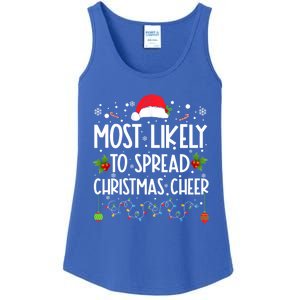 Most Likely To Spread Christmas Cheer Santa Hat Xmas Lights Gift Ladies Essential Tank