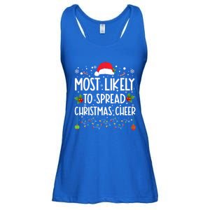 Most Likely To Spread Christmas Cheer Santa Hat Xmas Lights Gift Ladies Essential Flowy Tank