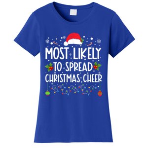 Most Likely To Spread Christmas Cheer Santa Hat Xmas Lights Gift Women's T-Shirt