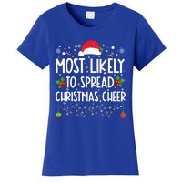 Most Likely To Spread Christmas Cheer Santa Hat Xmas Lights Gift Women's T-Shirt