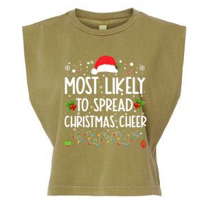 Most Likely To Spread Christmas Cheer Santa Hat Xmas Lights Gift Garment-Dyed Women's Muscle Tee