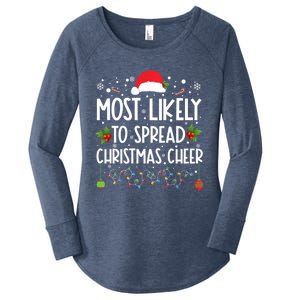 Most Likely To Spread Christmas Cheer Santa Hat Xmas Lights Gift Women's Perfect Tri Tunic Long Sleeve Shirt