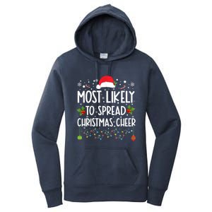 Most Likely To Spread Christmas Cheer Santa Hat Xmas Lights Gift Women's Pullover Hoodie