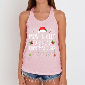 Most Likely To Spread Christmas Cheer Santa Hat Xmas Lights Gift Women's Knotted Racerback Tank