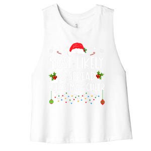 Most Likely To Spread Christmas Cheer Santa Hat Xmas Lights Gift Women's Racerback Cropped Tank