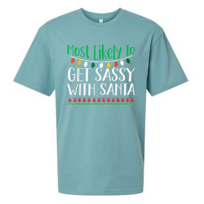 Most Likely To Get Sassy With Santa Christmas Family Sueded Cloud Jersey T-Shirt