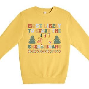 Most Likely To Start The Shenanigans Christmas Matching  Premium Crewneck Sweatshirt