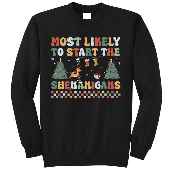 Most Likely To Start The Shenanigans Christmas Matching  Sweatshirt