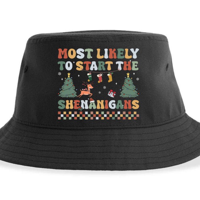 Most Likely To Start The Shenanigans Christmas Matching  Sustainable Bucket Hat