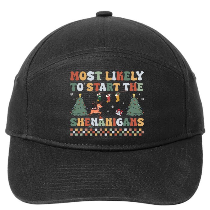 Most Likely To Start The Shenanigans Christmas Matching  7-Panel Snapback Hat