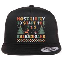 Most Likely To Start The Shenanigans Christmas Matching  Flat Bill Trucker Hat