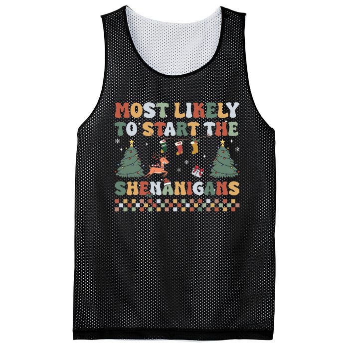 Most Likely To Start The Shenanigans Christmas Matching  Mesh Reversible Basketball Jersey Tank