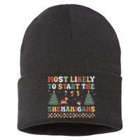 Most Likely To Start The Shenanigans Christmas Matching  Sustainable Knit Beanie