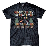 Most Likely To Start The Shenanigans Christmas Matching  Tie-Dye T-Shirt