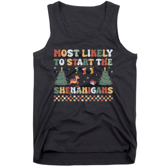 Most Likely To Start The Shenanigans Christmas Matching  Tank Top