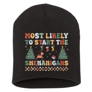 Most Likely To Start The Shenanigans Christmas Matching  Short Acrylic Beanie