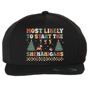 Most Likely To Start The Shenanigans Christmas Matching  Wool Snapback Cap