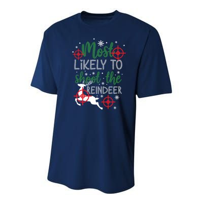 Most Likely To Shoot The Reindeer Christmas Youth Performance Sprint T-Shirt