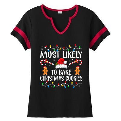 Most Likely To Bake Christmas Cookies Funny Baker Christmas  Ladies Halftime Notch Neck Tee