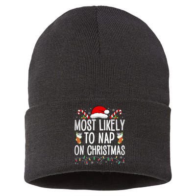 Most Likely To Nap On Christmas Family Christmas Pajamas Sustainable Knit Beanie