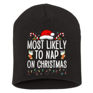 Most Likely To Nap On Christmas Family Christmas Pajamas Short Acrylic Beanie