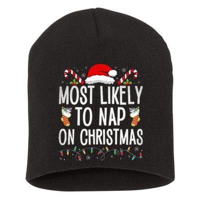 Most Likely To Nap On Christmas Family Christmas Pajamas Short Acrylic Beanie