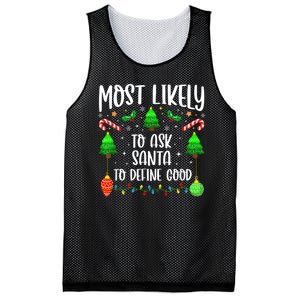 Most Likely To Ask Santa Define Good Funny Christmas Family Mesh Reversible Basketball Jersey Tank