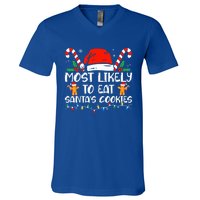 Most Likely To Eat Santas Cookies Family Christmas Holiday Gift V-Neck T-Shirt