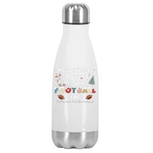 Most Likely To Watch All The Football Games Funny Christmas  Stainless Steel Insulated Water Bottle