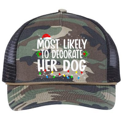 Most Likely To Decorate Her Dog Family Christmas Pajamas Retro Rope Trucker Hat Cap