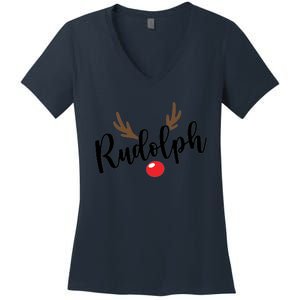 Most Likely To Try Ride Rudolph Funny ChristmasChristmas Gift Christmas In Ju Women's V-Neck T-Shirt