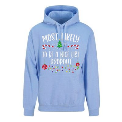 Most Likely To Be A Nice List Dropout Funny Christmas Family Matching Cute Chr Unisex Surf Hoodie