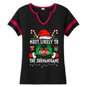 Most Likely To Start All The Shenanigans Family Christmas  Ladies Halftime Notch Neck Tee