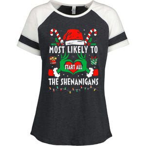 Most Likely To Start All The Shenanigans Family Christmas  Enza Ladies Jersey Colorblock Tee