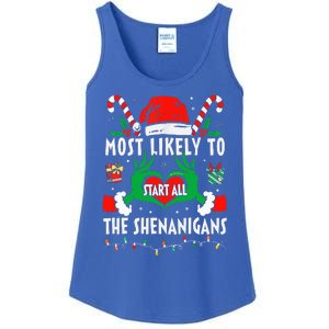 Most Likely To Start All The Shenanigans Family Christmas  Ladies Essential Tank