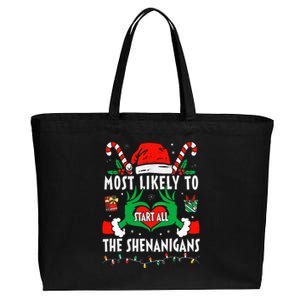 Most Likely To Start All The Shenanigans Family Christmas  Cotton Canvas Jumbo Tote