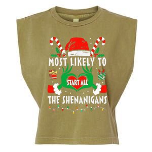 Most Likely To Start All The Shenanigans Family Christmas  Garment-Dyed Women's Muscle Tee