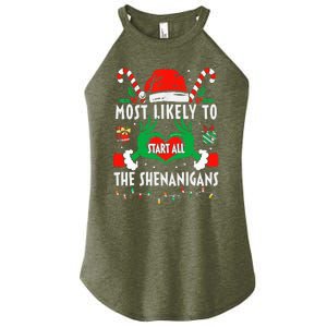 Most Likely To Start All The Shenanigans Family Christmas  Women's Perfect Tri Rocker Tank