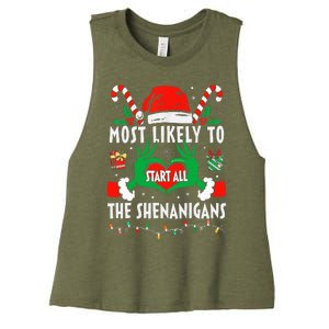 Most Likely To Start All The Shenanigans Family Christmas  Women's Racerback Cropped Tank