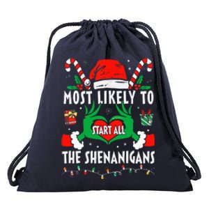 Most Likely To Start All The Shenanigans Family Christmas  Drawstring Bag