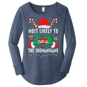 Most Likely To Start All The Shenanigans Family Christmas  Women's Perfect Tri Tunic Long Sleeve Shirt