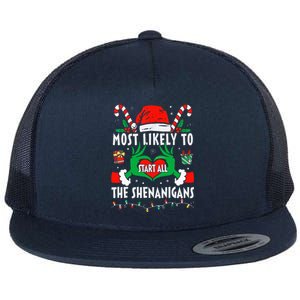 Most Likely To Start All The Shenanigans Family Christmas  Flat Bill Trucker Hat